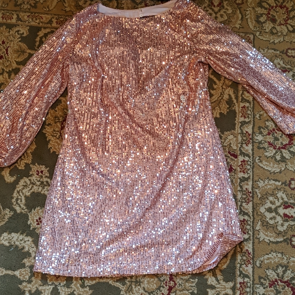 LOFT Rose Gold Balloon Sleeve Dress